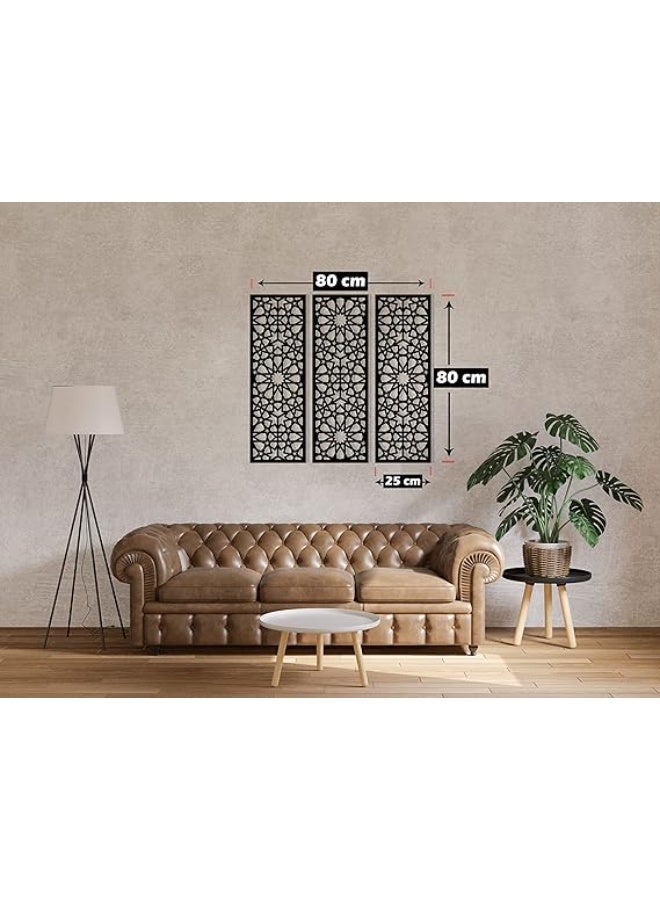 تابلوه حائط من الخشب بنمط ارابيسك من هوم جاليري، 3 لوحات مقاس 80×80 سم - Image 2